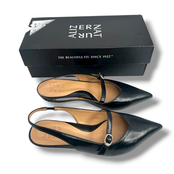 Naturalizer Grayson Pointed Toe Kitten Heel slingback Pumps Black Size 7 EUC - Picture 11 of 12